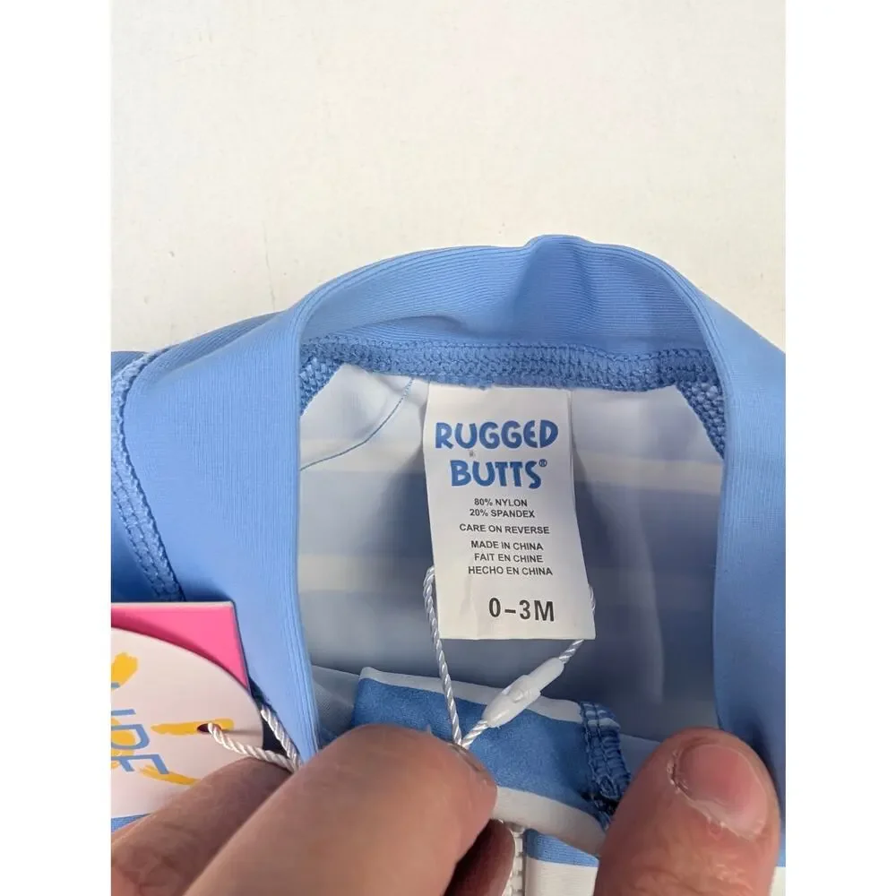 Rugged Butts Infant 0-3 Months Light Blue/White Stripe One Piece Rashguard